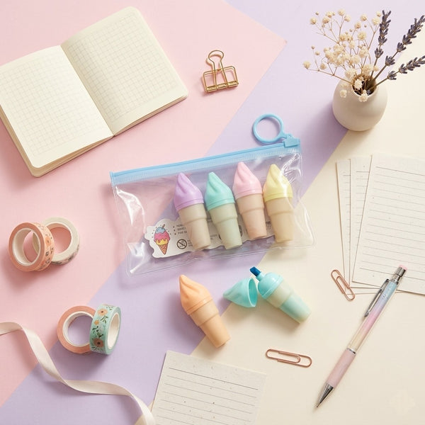 Cute Ice Cream Cone Highlighter – Set Of 6