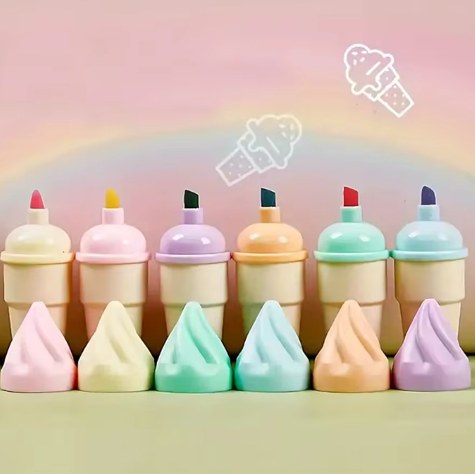 Cute Ice Cream Cone Highlighter – Set Of 6